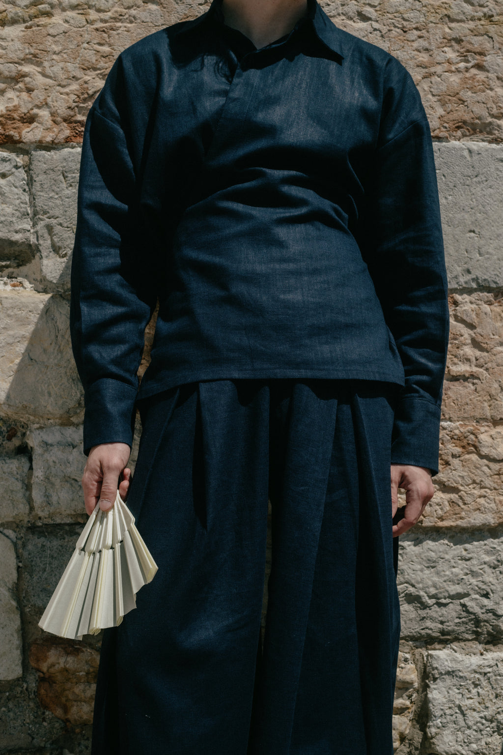 Wrap Trousers Navy Linen