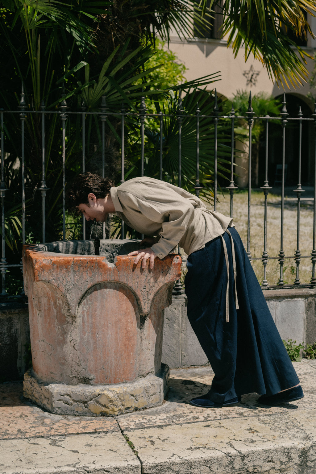Wrap Trousers Navy Linen