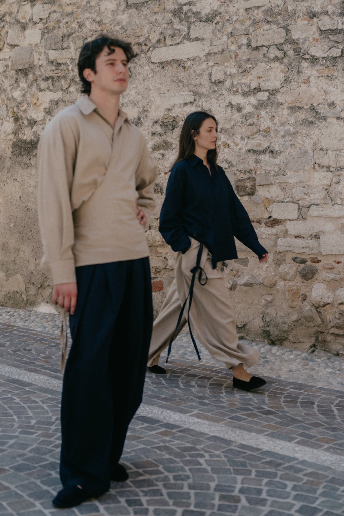 Wrap Trousers Navy Linen