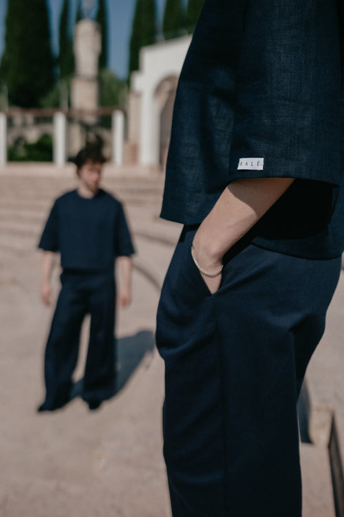 Fold Trousers - Navy Cotton