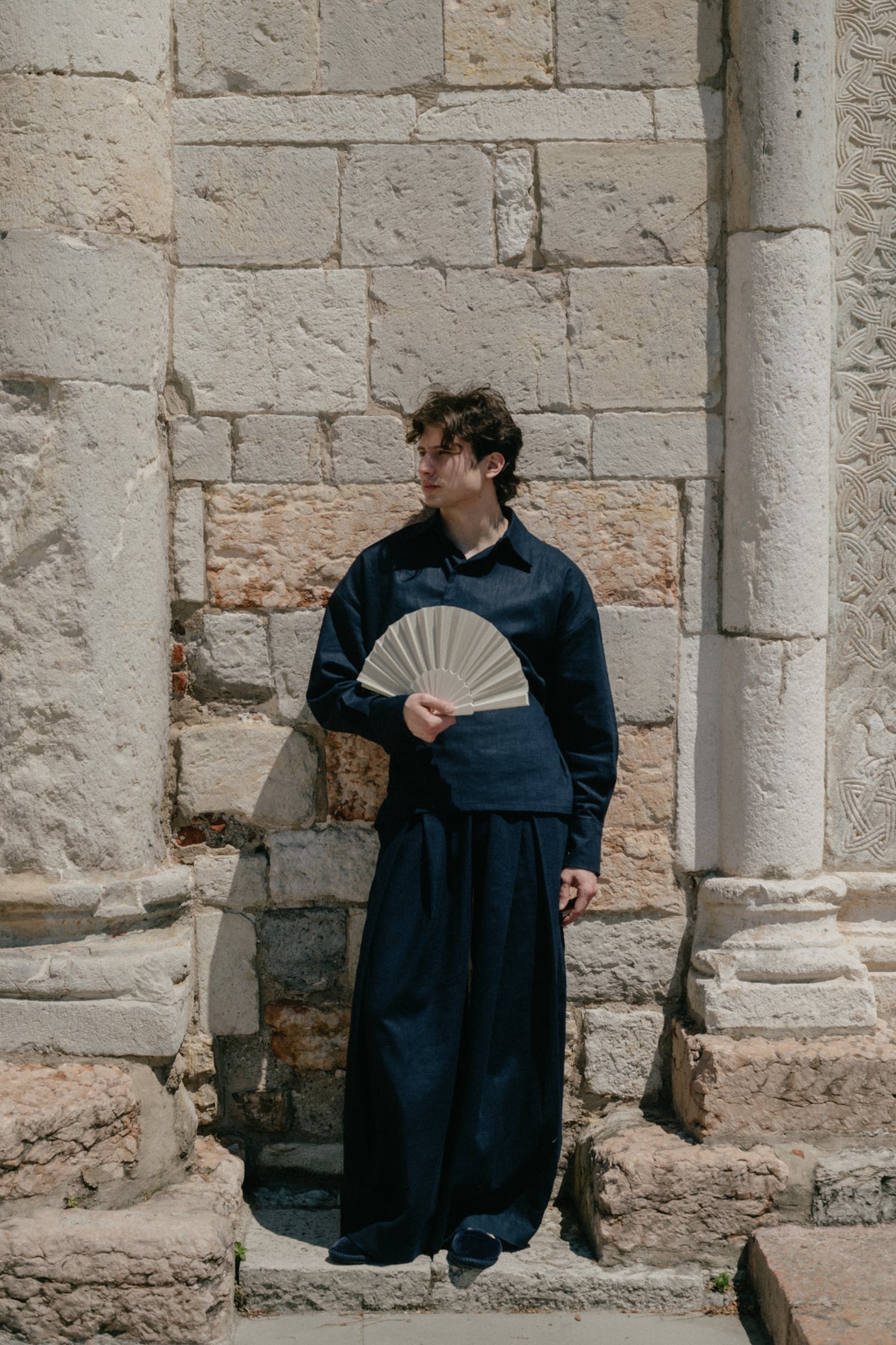 Wrap Trousers Navy Linen