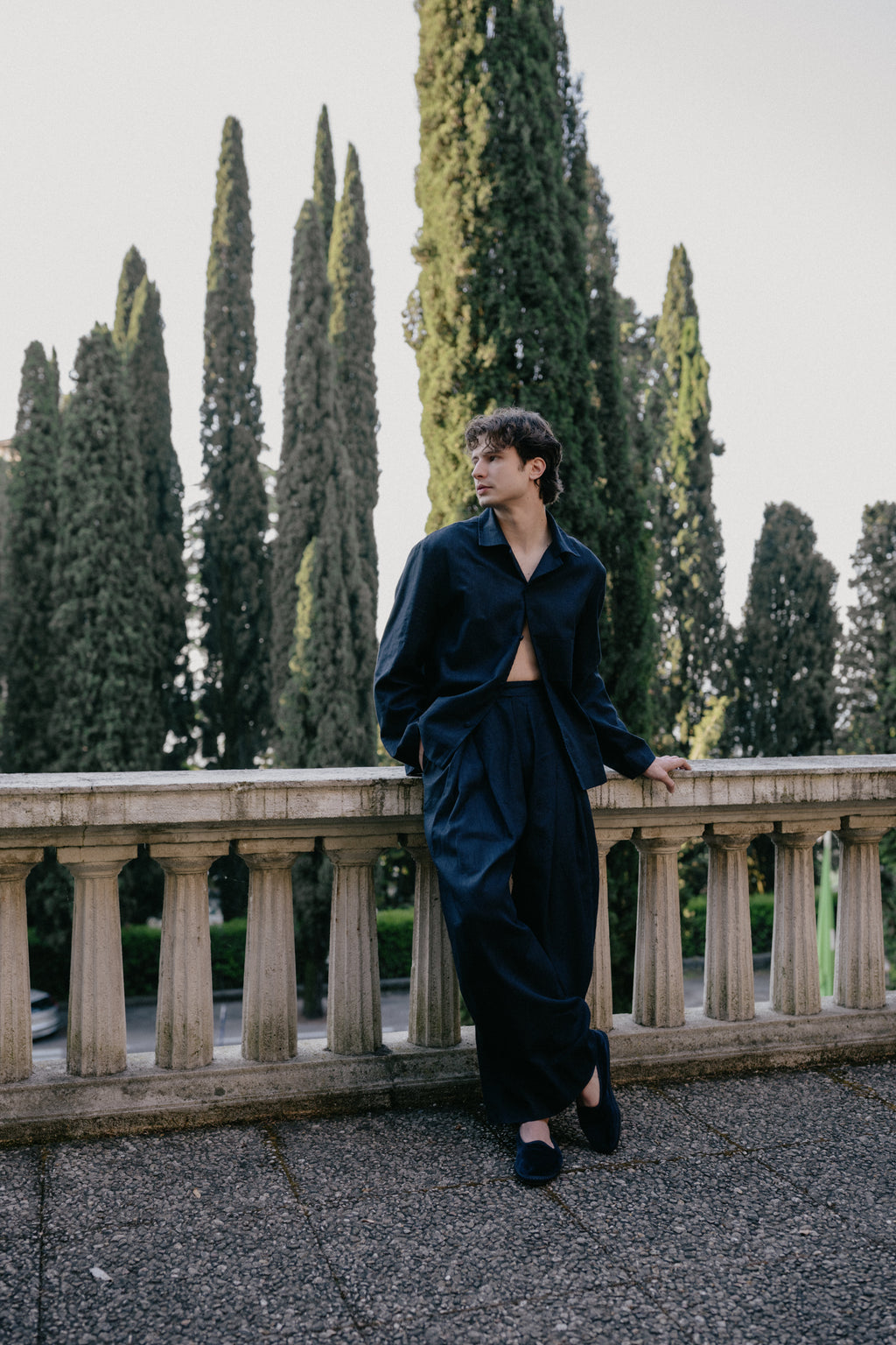 Wrap Trousers Navy Linen