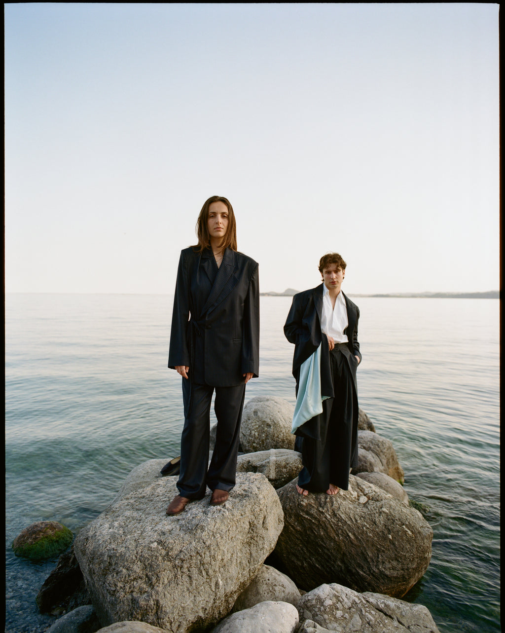 Long Spring Coat - Pinstriped Navy Wool & Cashemre