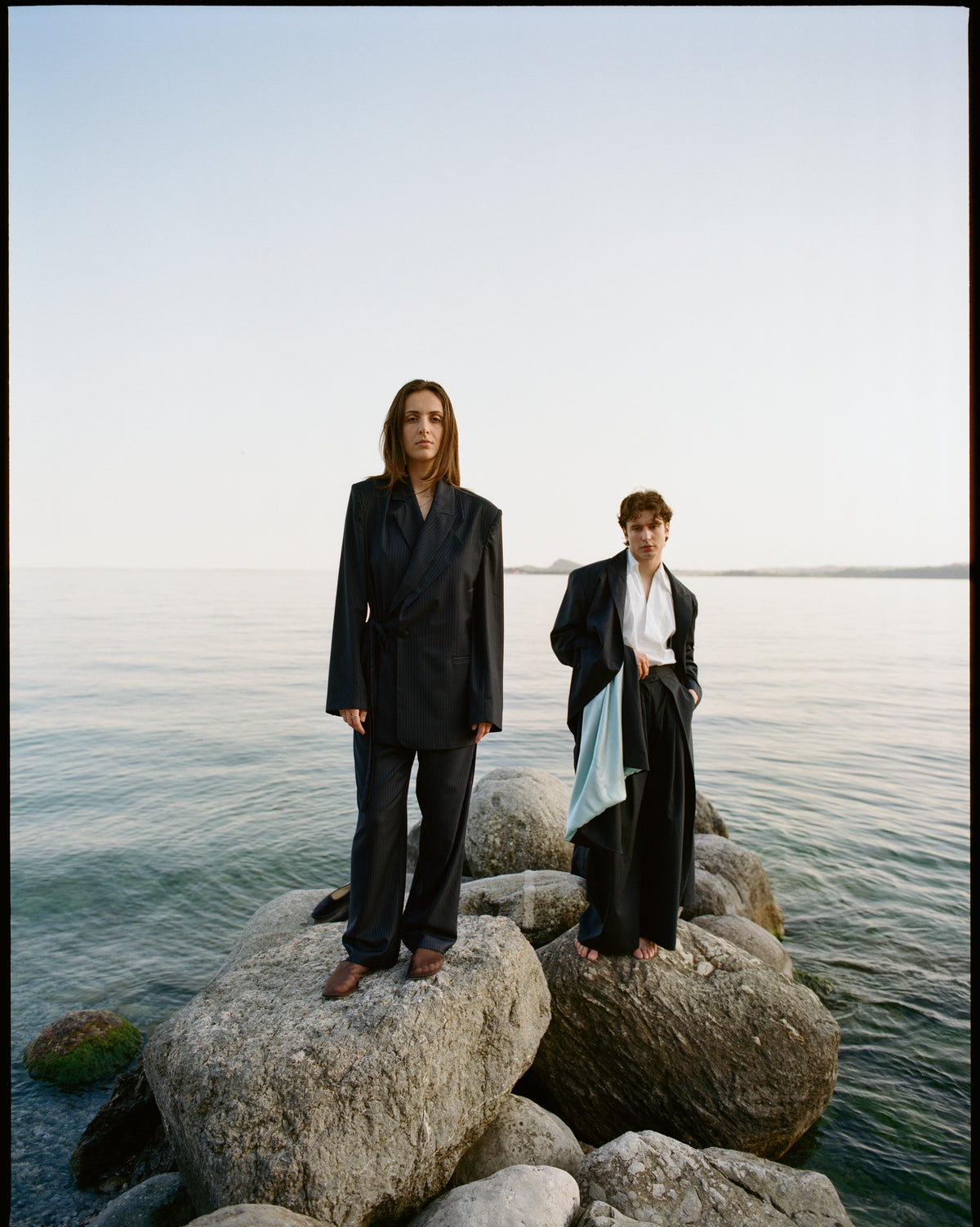 Long Spring Coat - Pinstriped Navy Wool & Cashemre