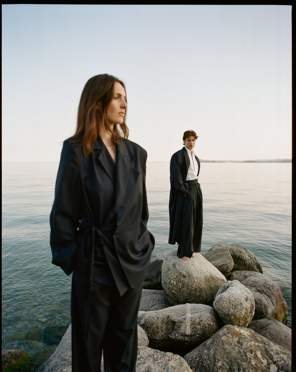 Kimono Suit Jacket - Pinstriped Navy Wool & Cashemre