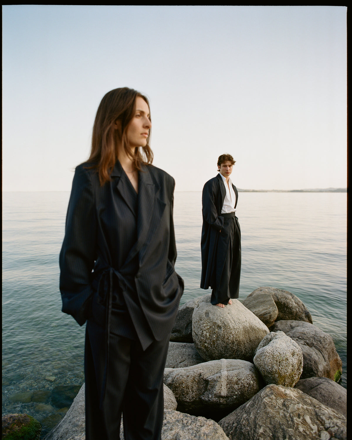 Kimono Suit Jacket - Pinstriped Navy Wool & Cashemre