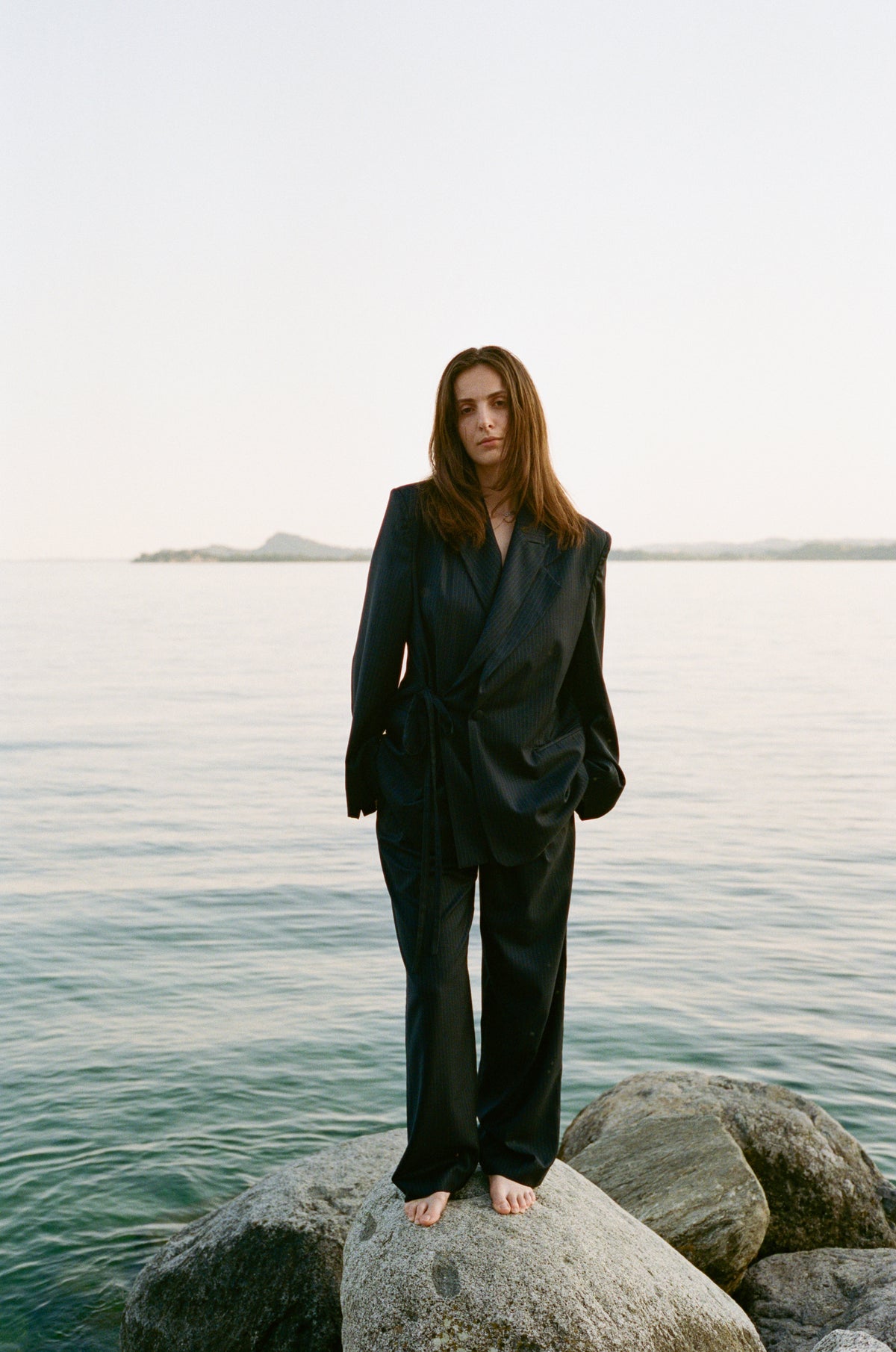 Kimono Suit Jacket - Pinstriped Navy Wool & Cashemre
