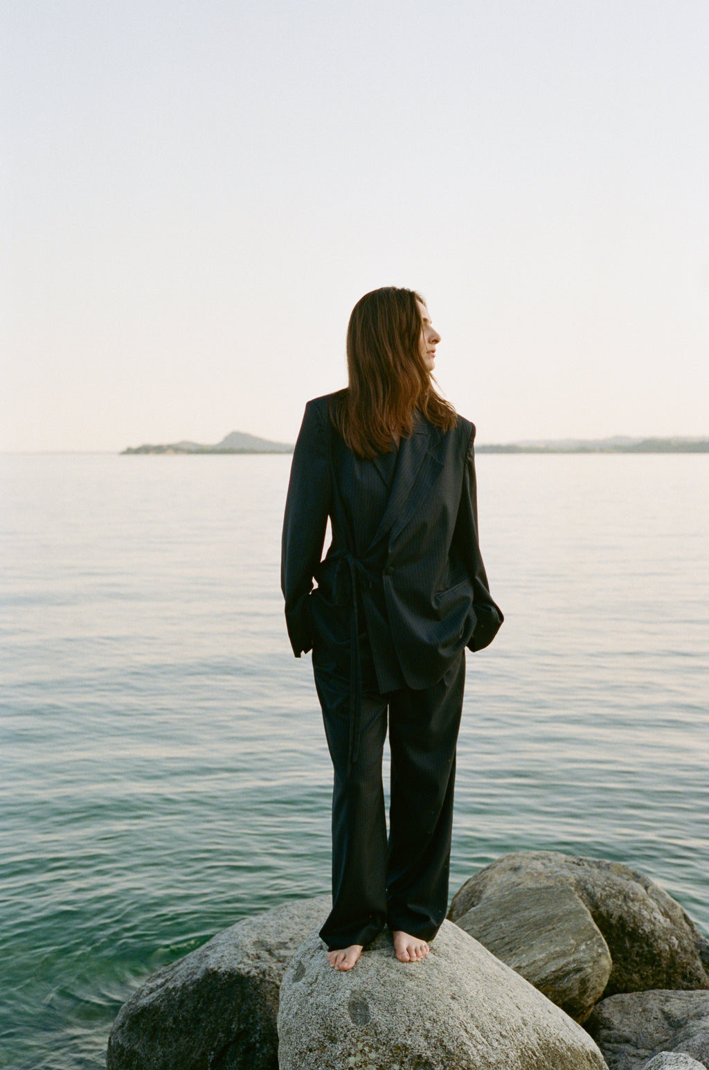 Kimono Suit Trousers - Pinstriped Navy Wool & Cashemre