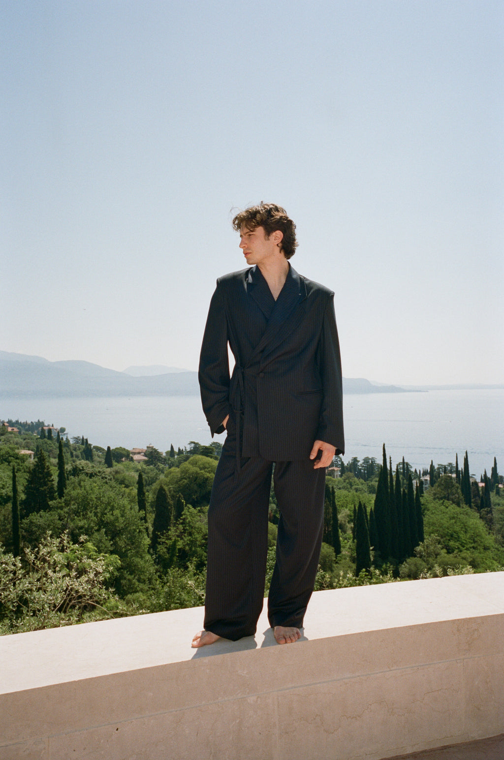 Kimono Suit Jacket - Pinstriped Navy Wool & Cashemre