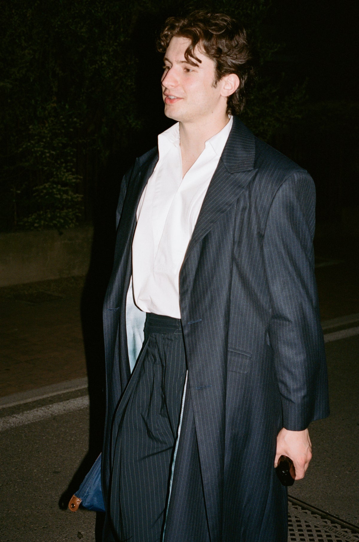 Long Spring Coat - Pinstriped Navy Wool & Cashemre
